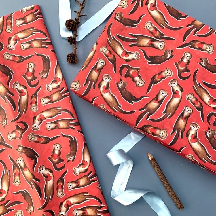 Alexia Claire Otters & Hearts Gift Wrap Sheet