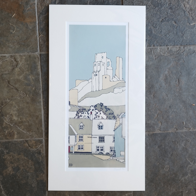 Ed Marriott Pale Blue Corfe Castle 'Greyhound' Acrylic Print