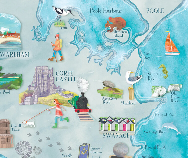 Maria Burns Purbeck Illustrated Map Print