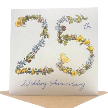 Ink and Snail 25th Wedding Anniversary Floral Card