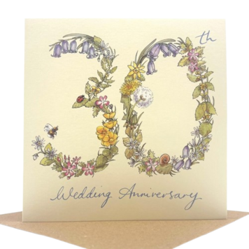 Ink and Snail 30th Wedding Anniversary Floral Card