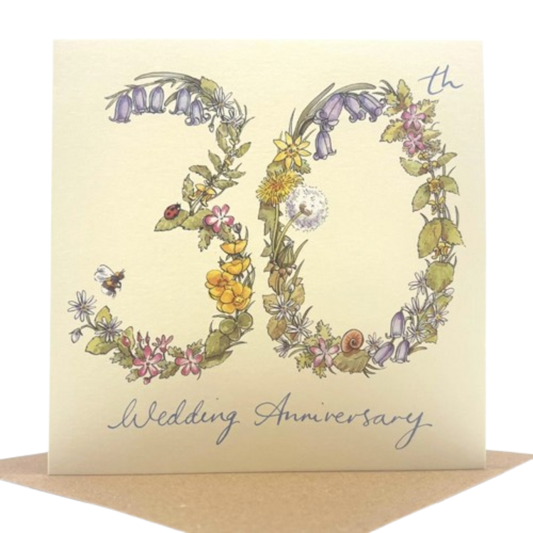 Ink and Snail 30th Wedding Anniversary Floral Card