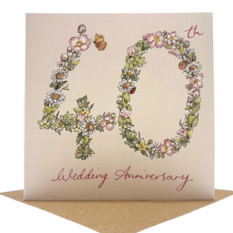 Ink and Snail 40th Wedding Anniversary Floral Card