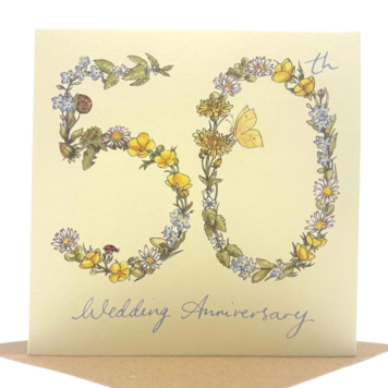 Ink and Snail 50th Wedding Anniversary Floral Card