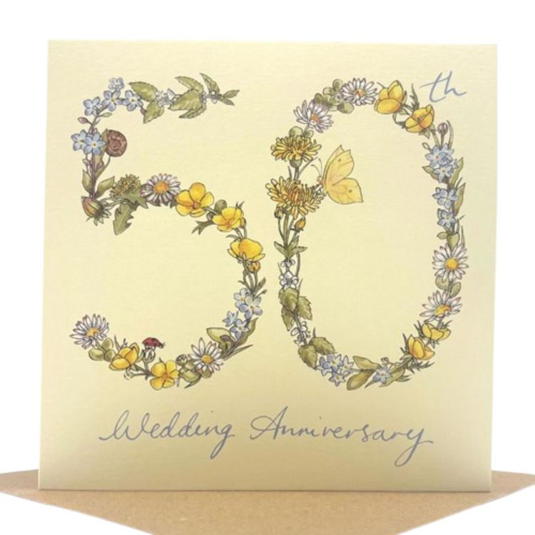 Ink and Snail 50th Wedding Anniversary Floral Card