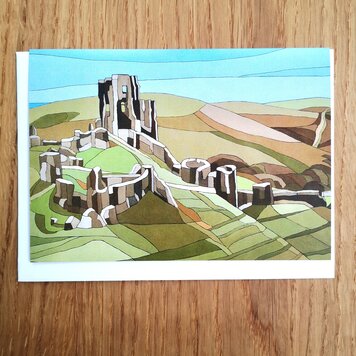 Caz Scott 'Looking East to Corfe Castle' Art Card