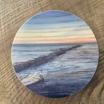 Naomi Ings 'Last Light at Kimmeridge' Round Wooden Coaster