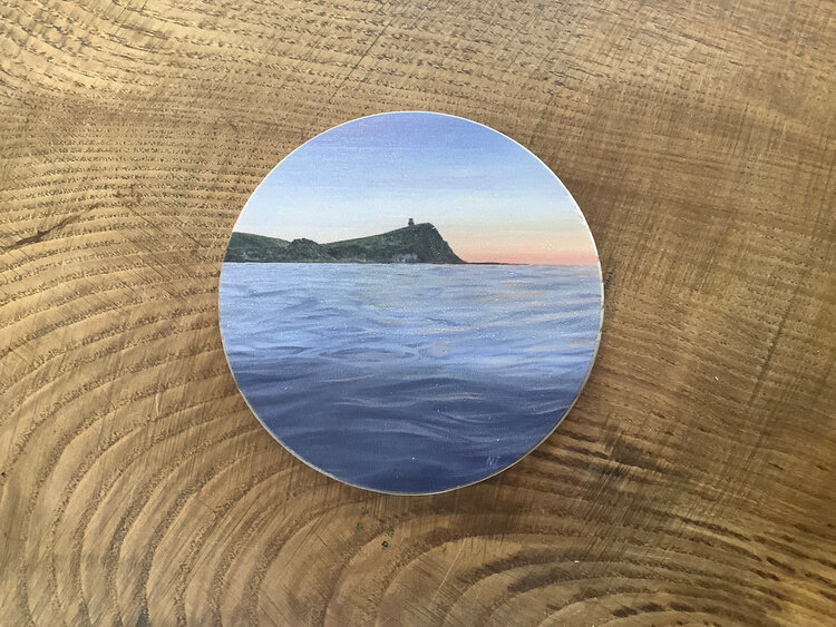 Naomi Ings 'Kimmeridge Dusk' Round Wooden Coaster