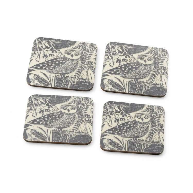 Sam Wilson Grey ‘Owl and fox’ Coasters - Set of 4