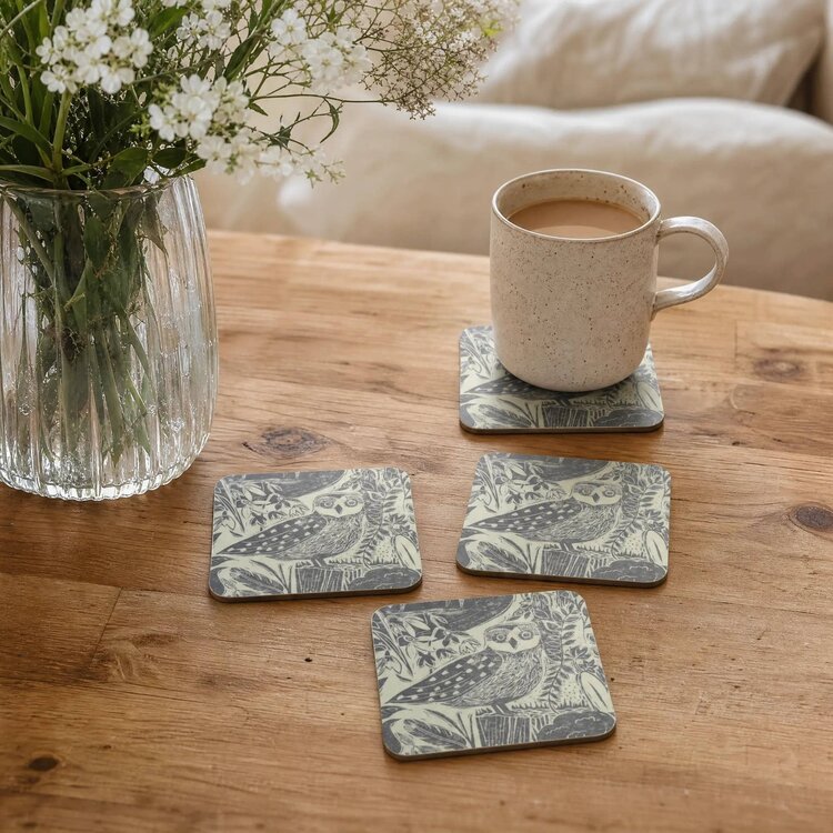 Sam Wilson Grey ‘Owl and fox’ Coasters - Set of 4