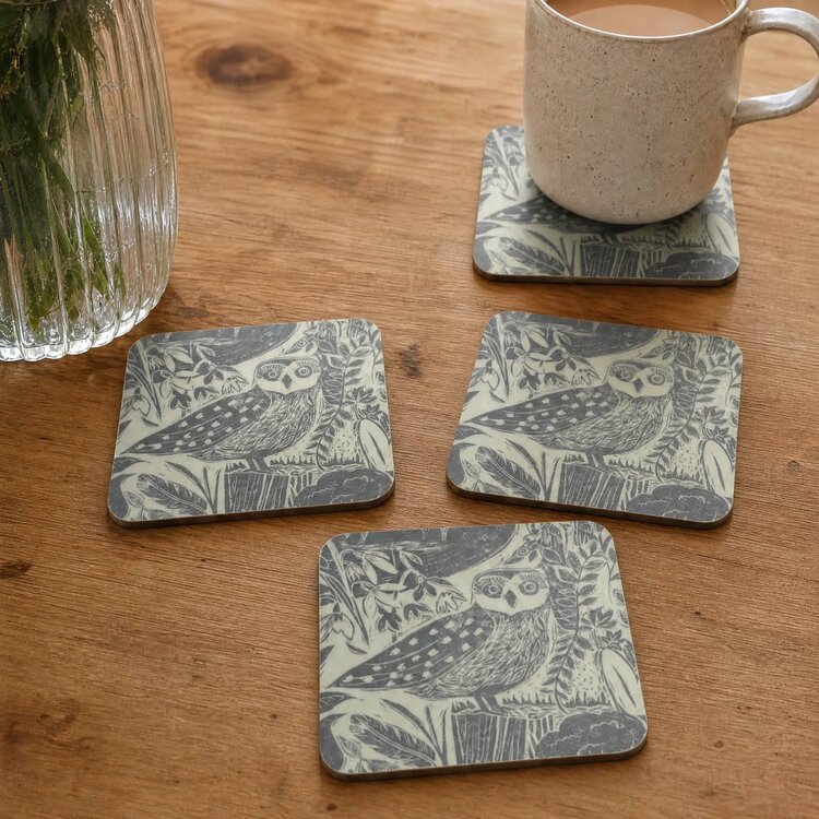 Sam Wilson Grey ‘Owl and fox’ Coasters - Set of 4