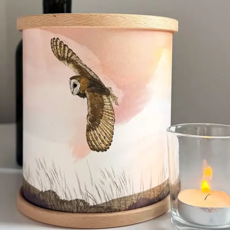 'Moorland Barn Owl' Handmade Candle Cover