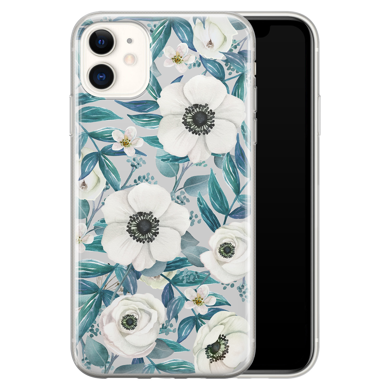 Leuke Telefoonhoesjes iPhone 11 siliconen hoesje - Witte bloemen