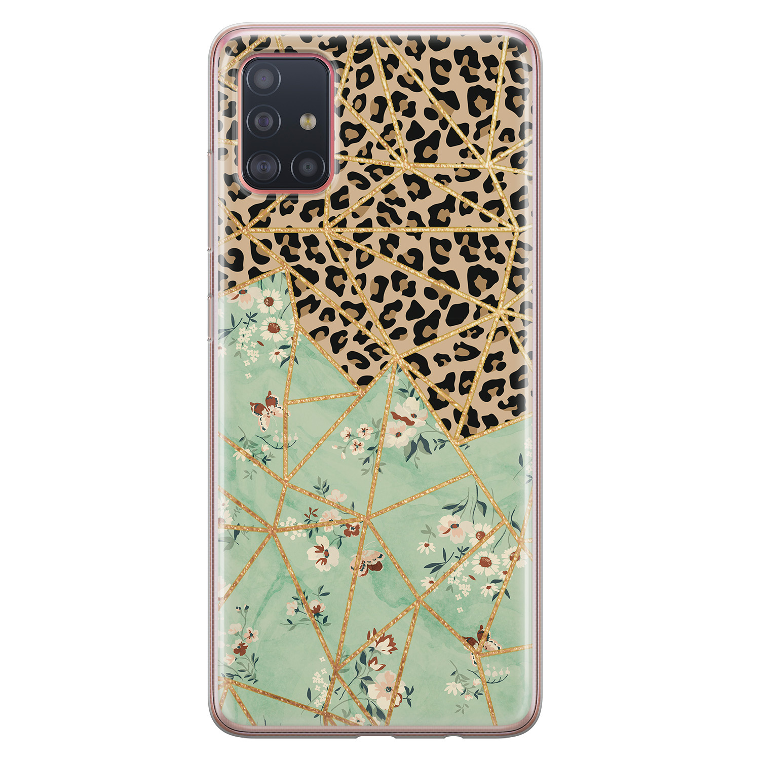 Leuke Telefoonhoesjes Samsung Galaxy A51 siliconen hoesje - Luipaard flower print