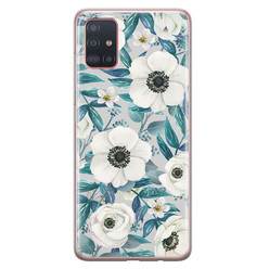 Leuke Telefoonhoesjes Samsung Galaxy A51 siliconen hoesje - Witte bloemen