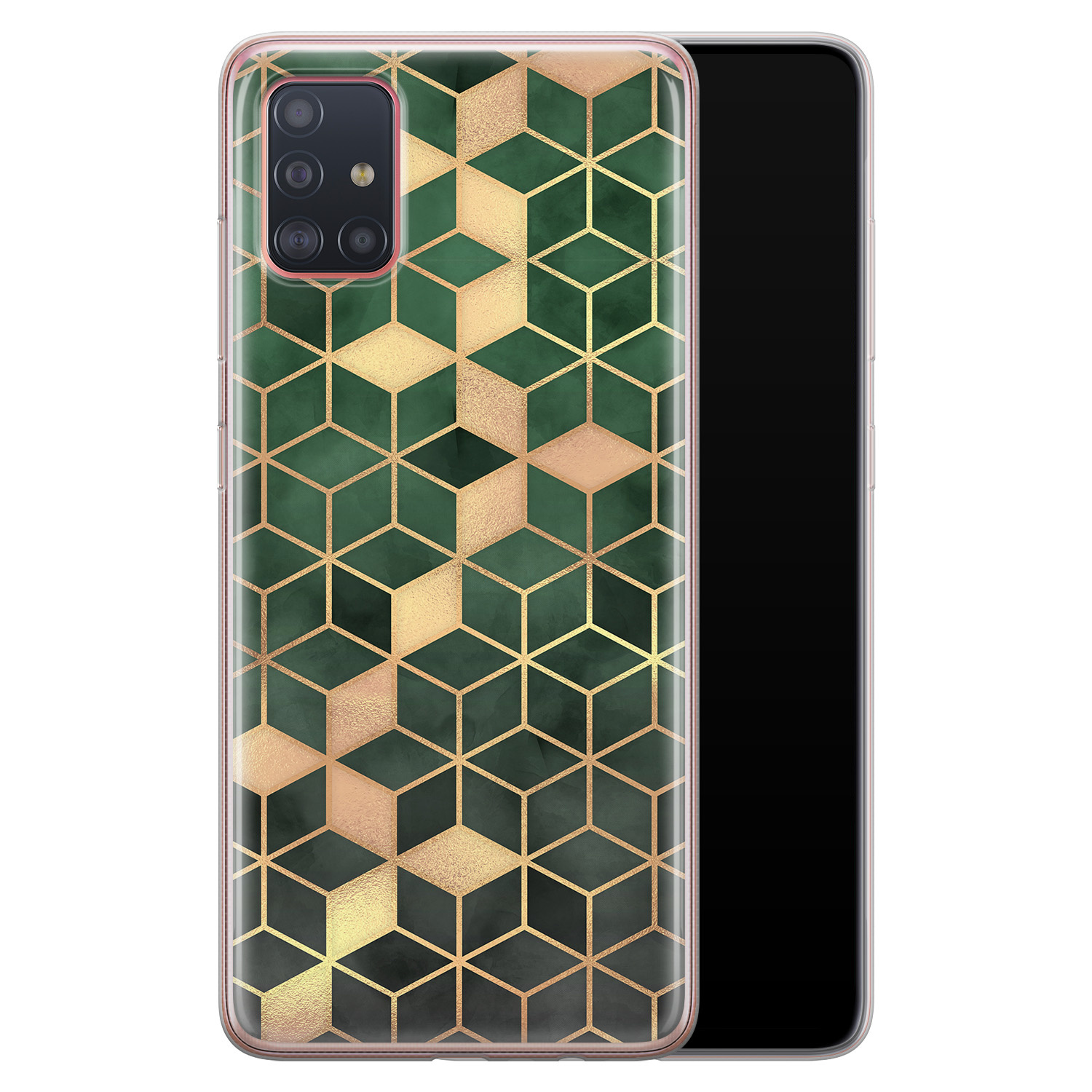 Leuke Telefoonhoesjes Samsung Galaxy A51 siliconen hoesje - Green cubes