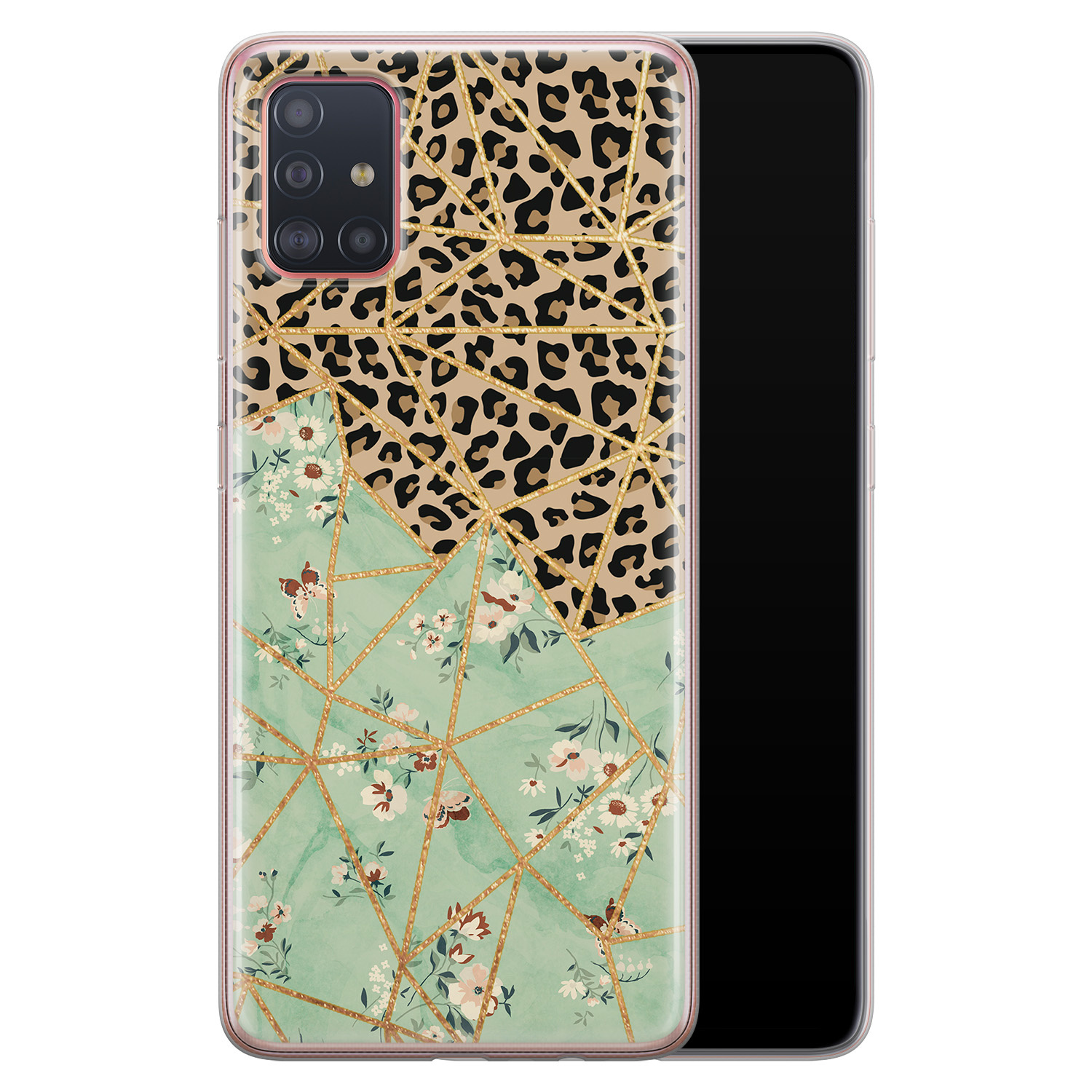 Leuke Telefoonhoesjes Samsung Galaxy A51 siliconen hoesje - Luipaard flower print