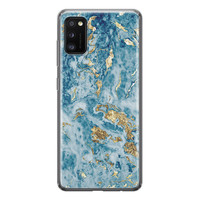 Leuke Telefoonhoesjes Samsung Galaxy A41 siliconen hoesje - Goud blauw marmer