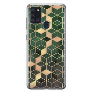 Leuke Telefoonhoesjes Samsung Galaxy A21s siliconen hoesje - Green cubes