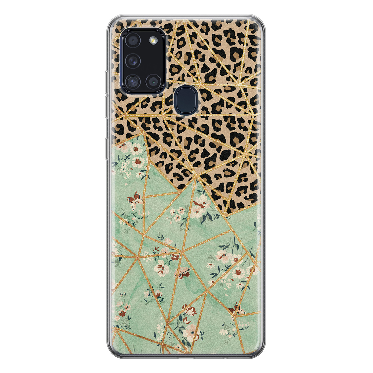 Leuke Telefoonhoesjes Samsung Galaxy A21s siliconen hoesje - Luipaard flower print