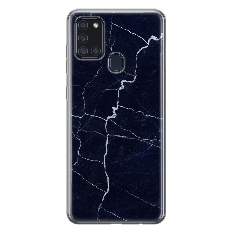 Leuke Telefoonhoesjes Samsung Galaxy A21s siliconen hoesje - Marmer navy blauw
