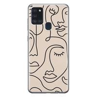 Leuke Telefoonhoesjes Samsung Galaxy A21s siliconen hoesje - Abstract gezicht lijnen