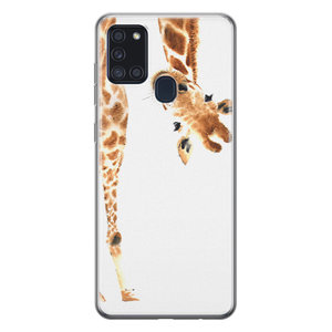 Leuke Telefoonhoesjes Samsung Galaxy A21s siliconen hoesje - Giraffe peekaboo