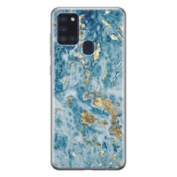 Leuke Telefoonhoesjes Samsung Galaxy A21s siliconen hoesje - Goud blauw marmer