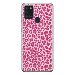 Leuke Telefoonhoesjes Samsung Galaxy A21s siliconen hoesje - Luipaard roze