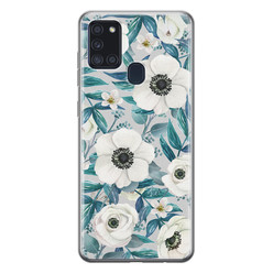 Leuke Telefoonhoesjes Samsung Galaxy A21s siliconen hoesje - Witte bloemen