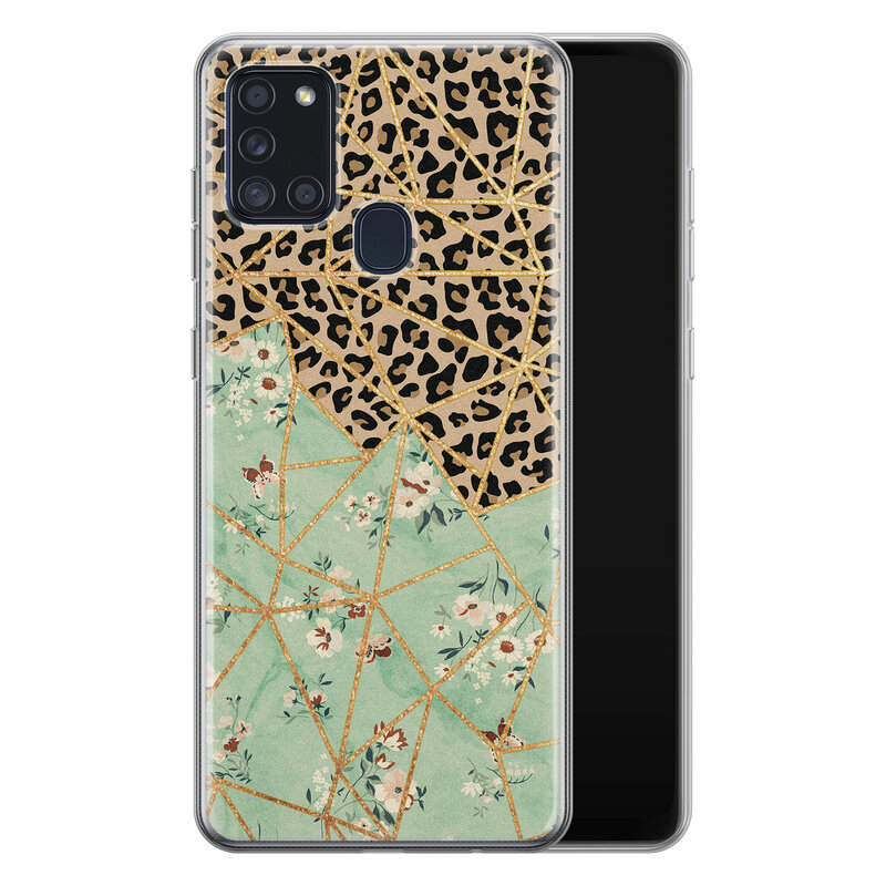 Leuke Telefoonhoesjes Samsung Galaxy A21s siliconen hoesje - Luipaard flower print