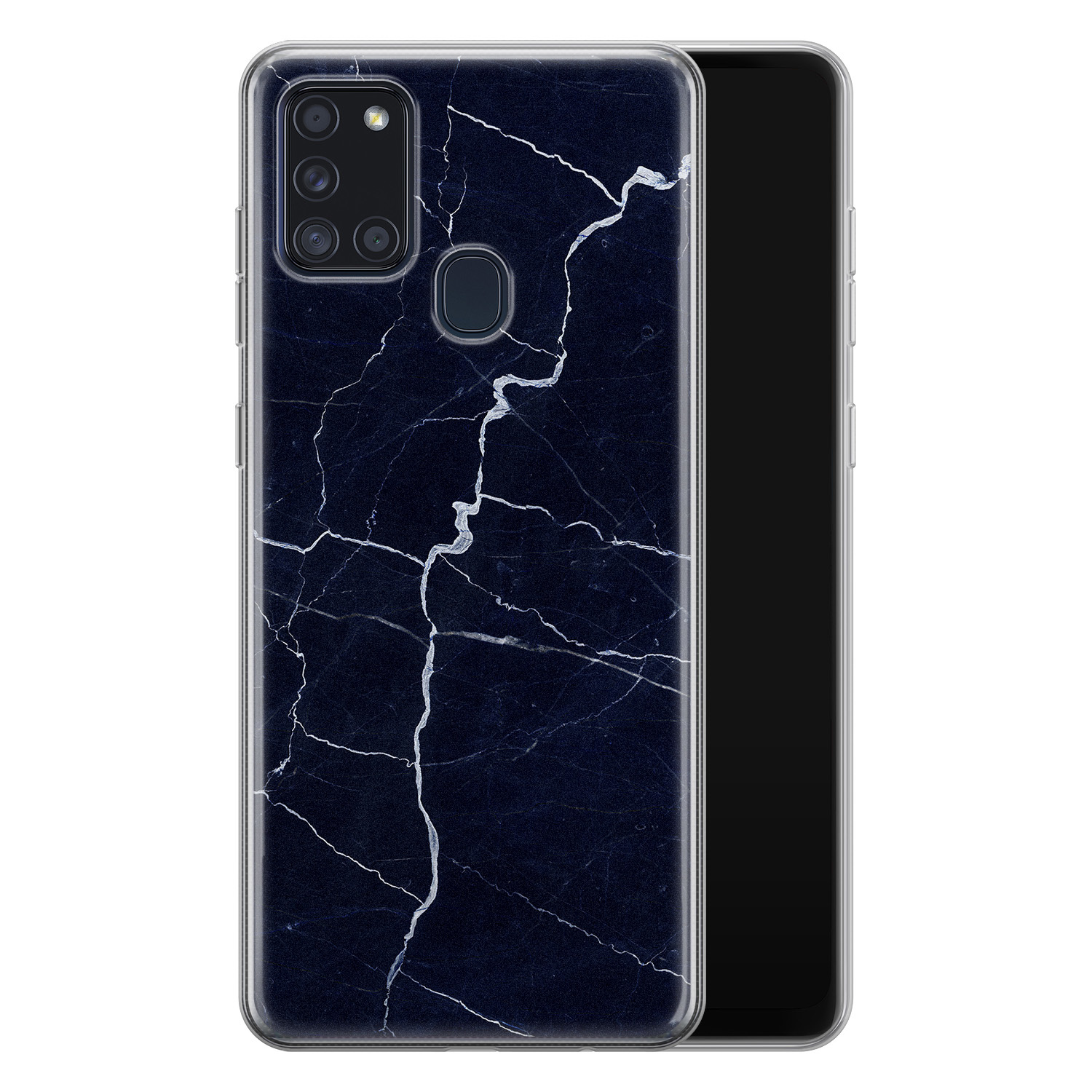 Leuke Telefoonhoesjes Samsung Galaxy A21s siliconen hoesje - Marmer navy blauw