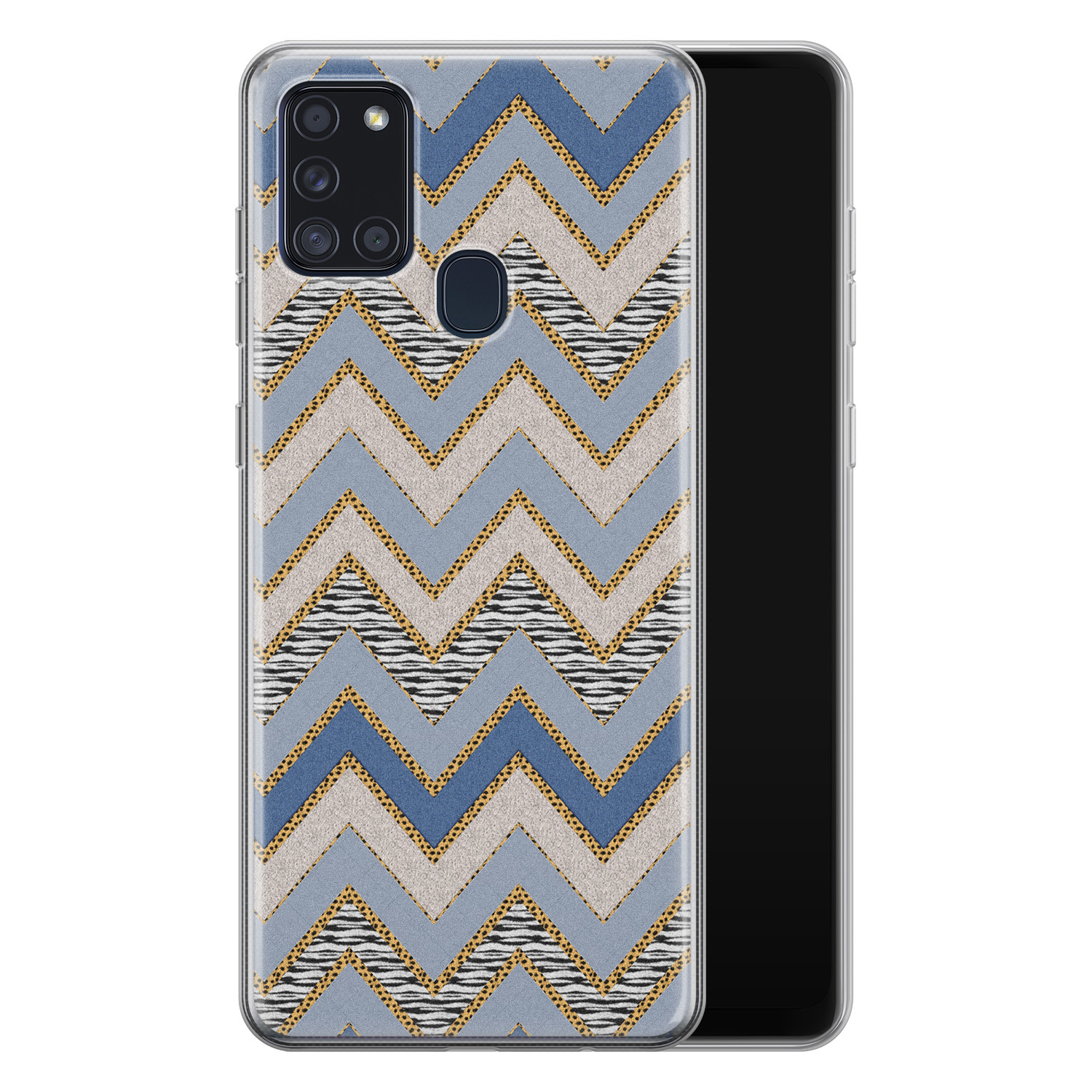 Leuke Telefoonhoesjes Samsung Galaxy A21s siliconen hoesje - Retro zigzag