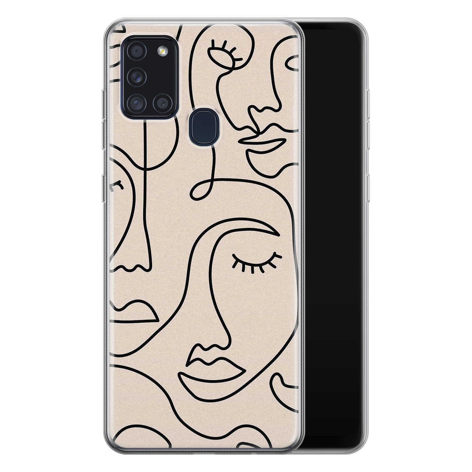 Leuke Telefoonhoesjes Samsung Galaxy A21s siliconen hoesje - Abstract gezicht lijnen