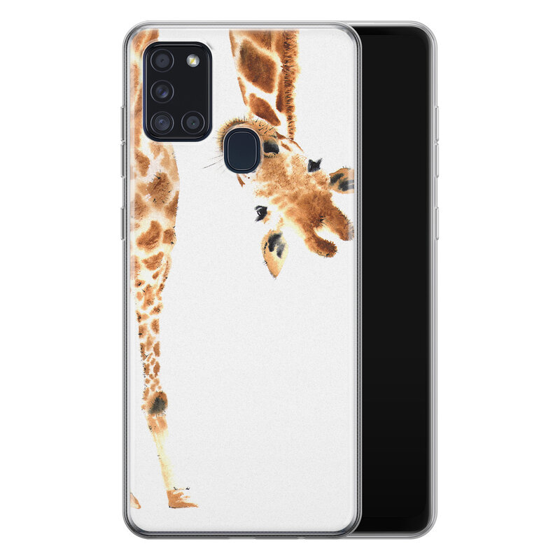 Leuke Telefoonhoesjes Samsung Galaxy A21s siliconen hoesje - Giraffe peekaboo