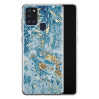 Leuke Telefoonhoesjes Samsung Galaxy A21s siliconen hoesje - Goud blauw marmer