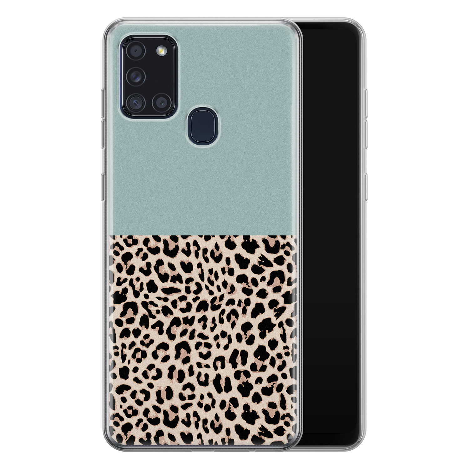 Leuke Telefoonhoesjes Samsung Galaxy A21s siliconen hoesje - Luipaard mint