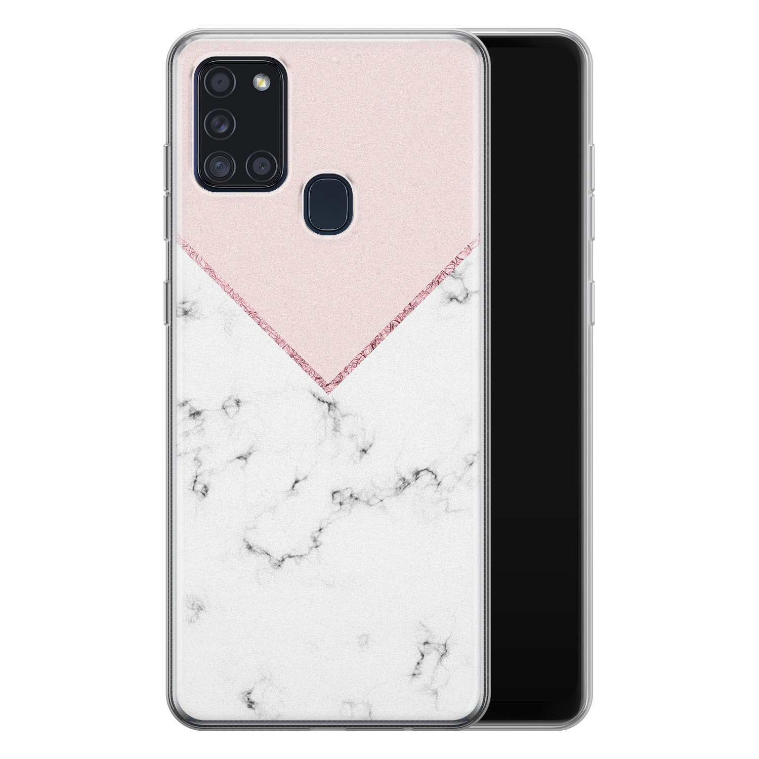 Leuke Telefoonhoesjes Samsung Galaxy A21s siliconen hoesje - Marmer roze grijs