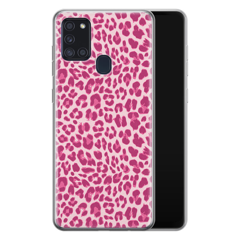 Leuke Telefoonhoesjes Samsung Galaxy A21s siliconen hoesje - Luipaard roze