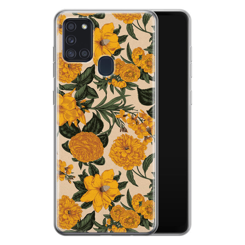 Leuke Telefoonhoesjes Samsung Galaxy A21s siliconen hoesje - Retro flowers