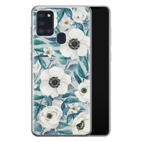 Leuke Telefoonhoesjes Samsung Galaxy A21s siliconen hoesje - Witte bloemen