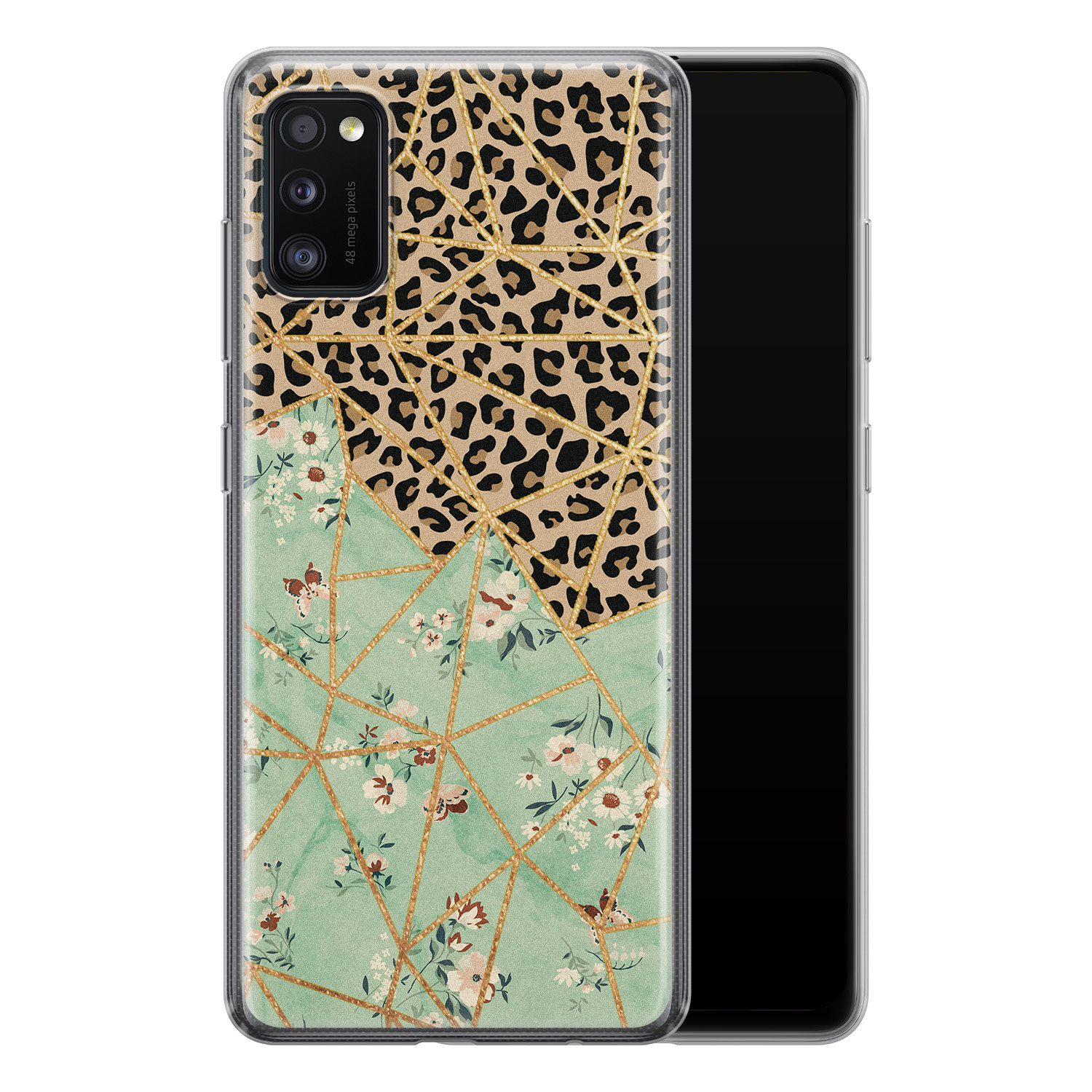 Leuke Telefoonhoesjes Samsung Galaxy A41 siliconen hoesje - Luipaard flower print