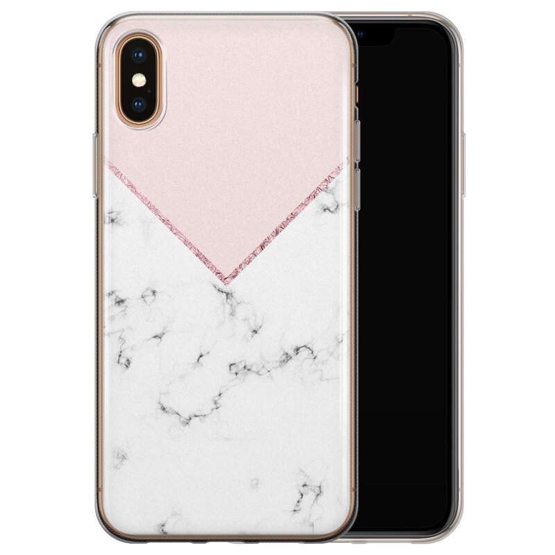 Leuke Telefoonhoesjes iPhone X/XS siliconen hoesje - Marmer roze grijs