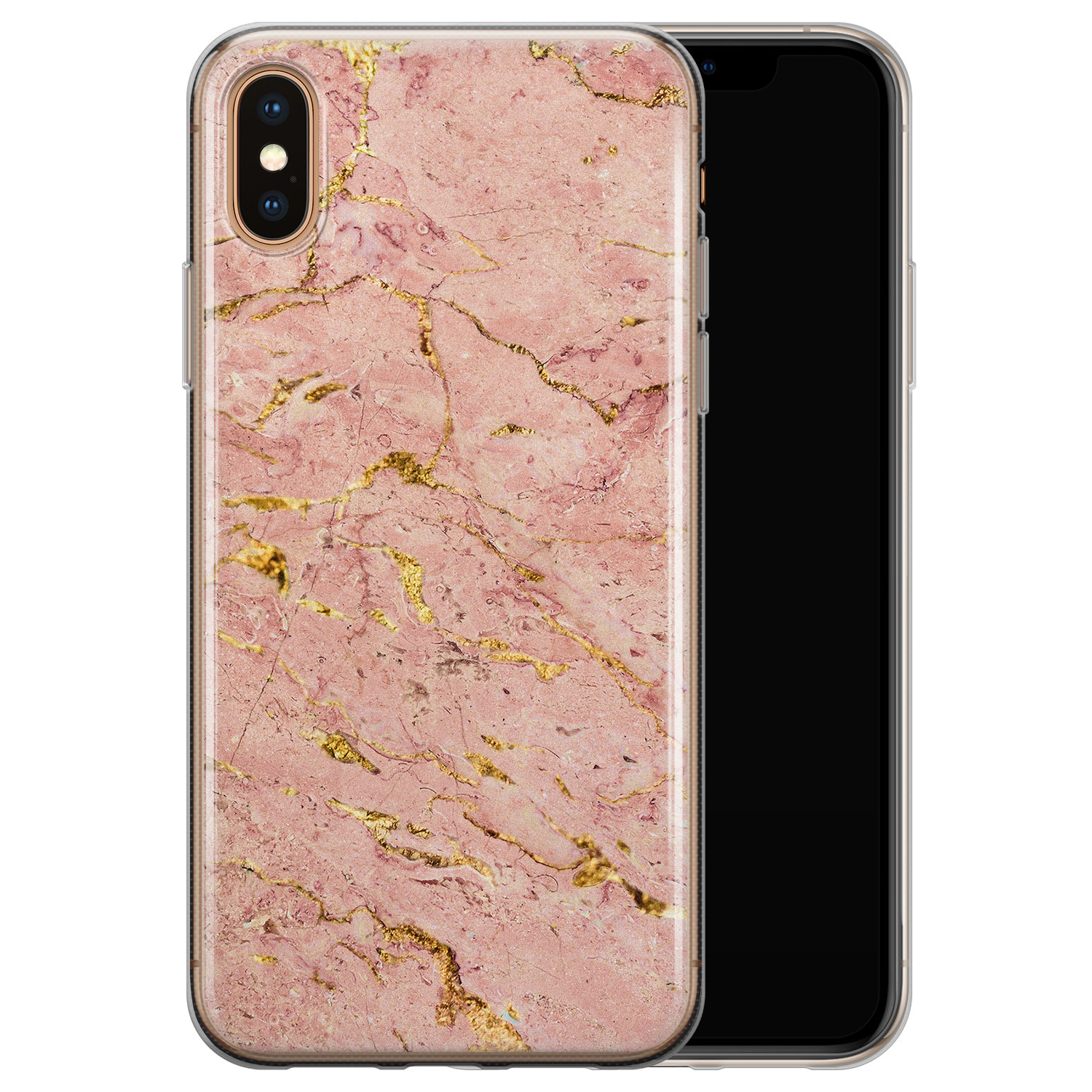 Leuke Telefoonhoesjes iPhone X/XS siliconen hoesje - Marmer roze goud