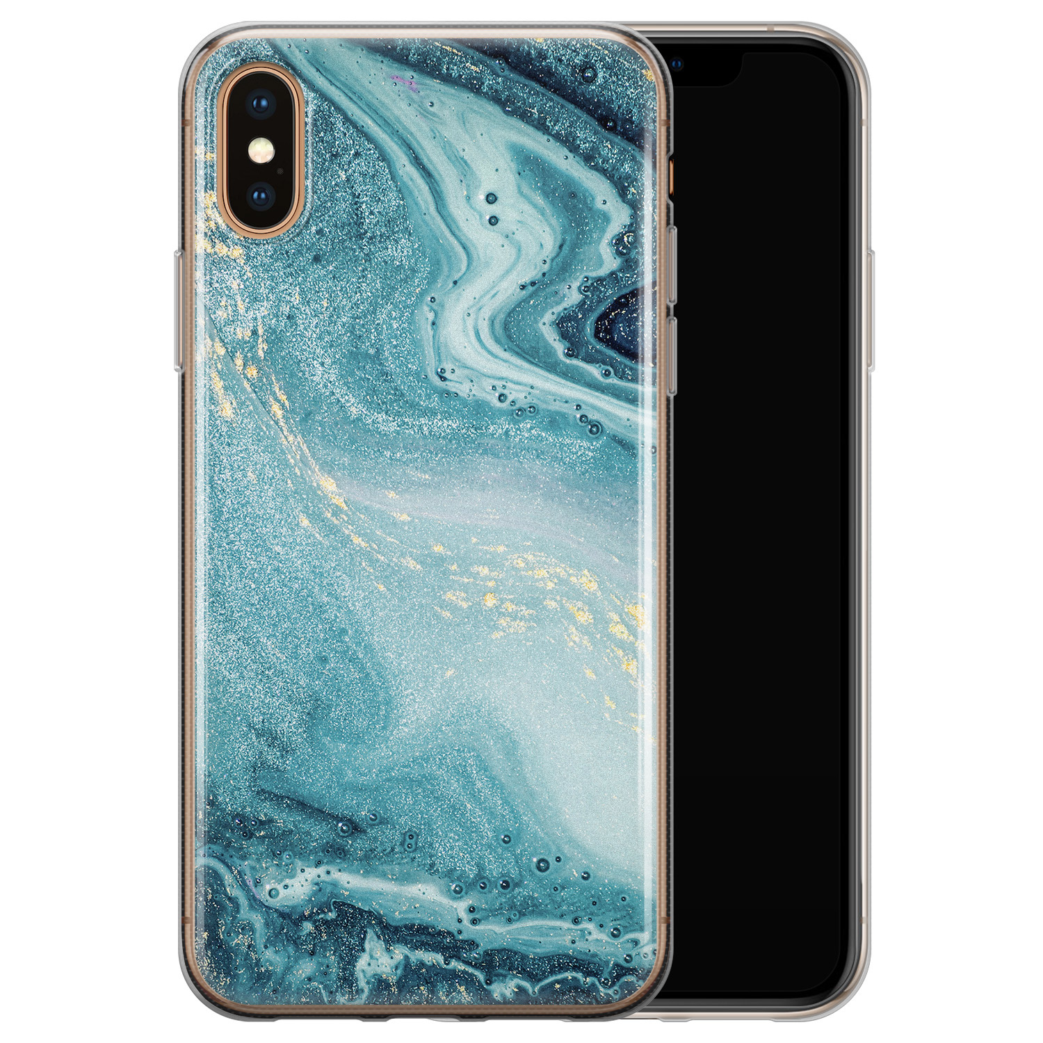 Leuke Telefoonhoesjes iPhone X/XS siliconen hoesje - Marmer blauw