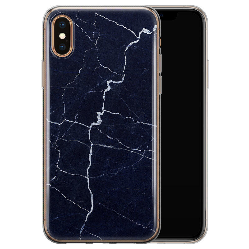Leuke Telefoonhoesjes iPhone X/XS siliconen hoesje - Marmer navy blauw