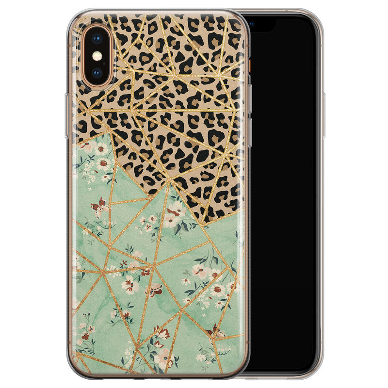 Leuke Telefoonhoesjes iPhone X/XS siliconen hoesje - Luipaard flower print