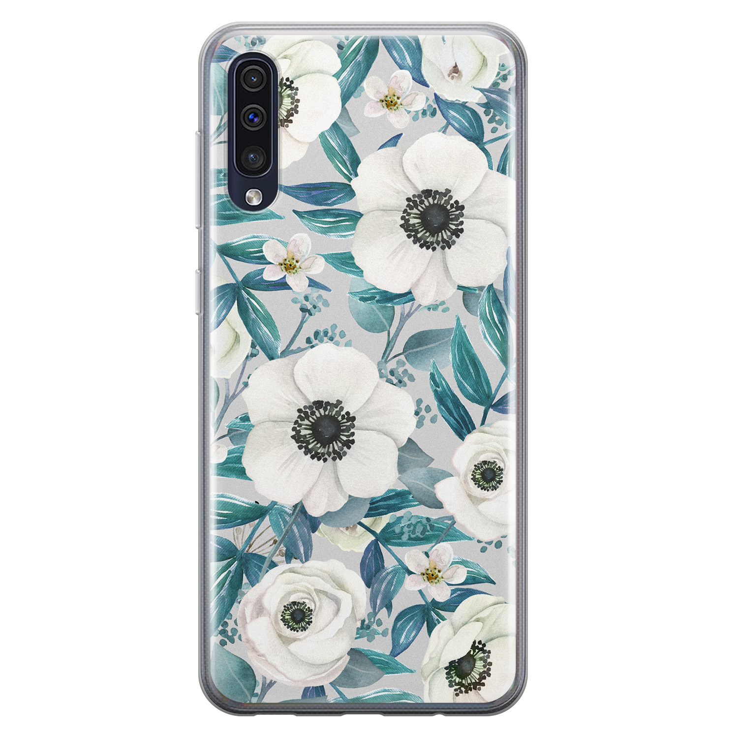 Leuke Telefoonhoesjes Samsung Galaxy A50/A30s siliconen hoesje - Witte bloemen