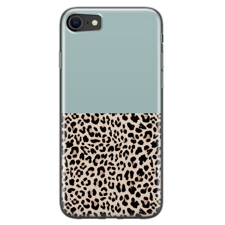 Leuke Telefoonhoesjes iPhone SE 2020 siliconen hoesje - Luipaard mint