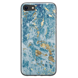 Leuke Telefoonhoesjes iPhone SE 2020 siliconen hoesje - Goud blauw marmer